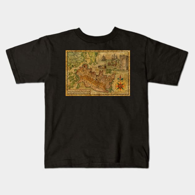 Old Nautical Map 7 (Fantasy). Kids T-Shirt by Mystic Arts